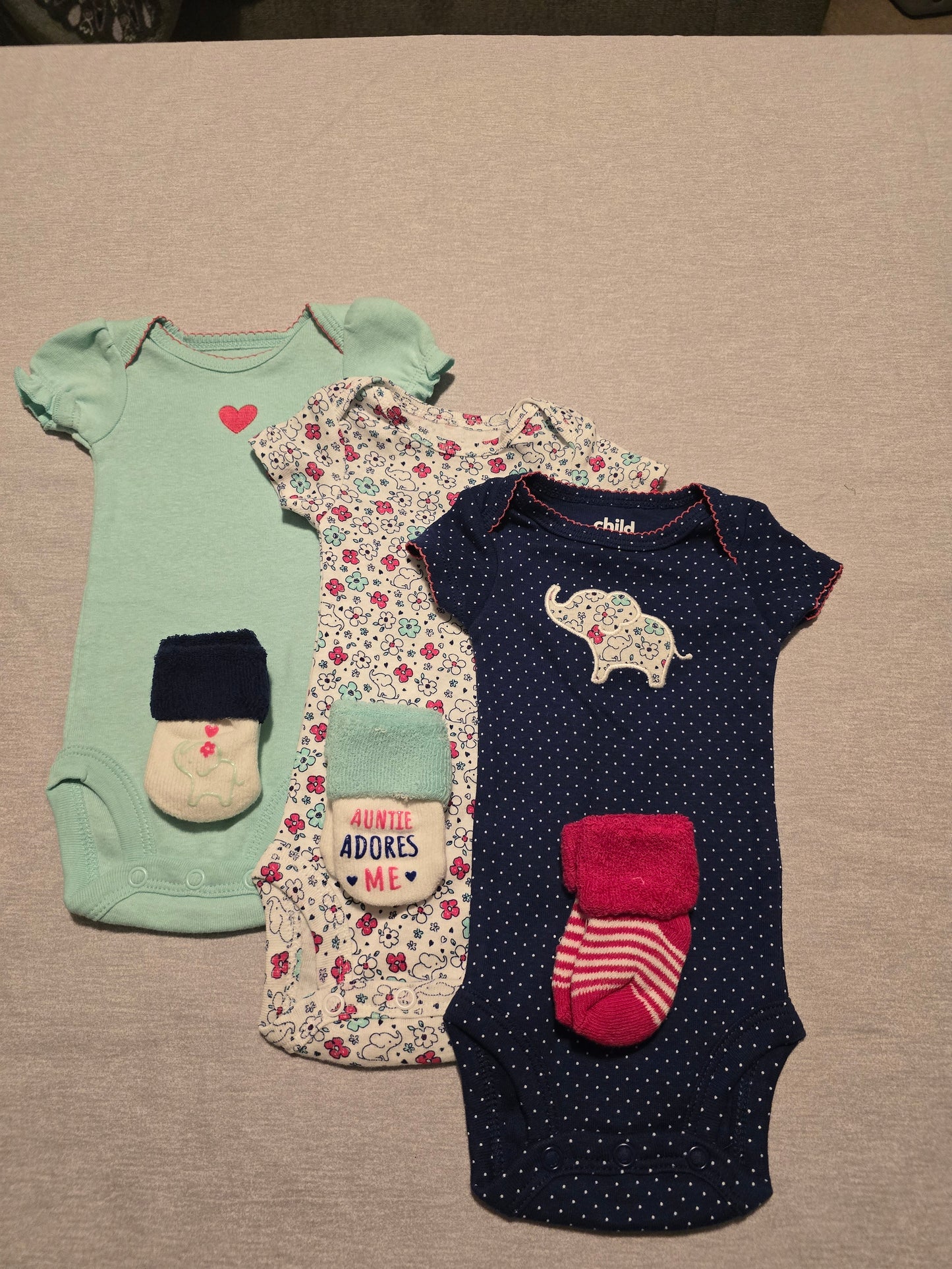 Pink Flower Elephant Onesie Set